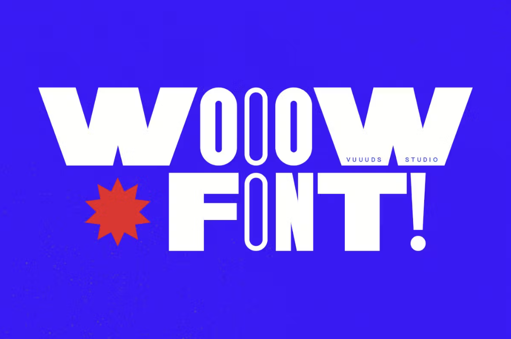 wooow by vuuuds, one of Team Envato's favorite fonts with a neo brutal style